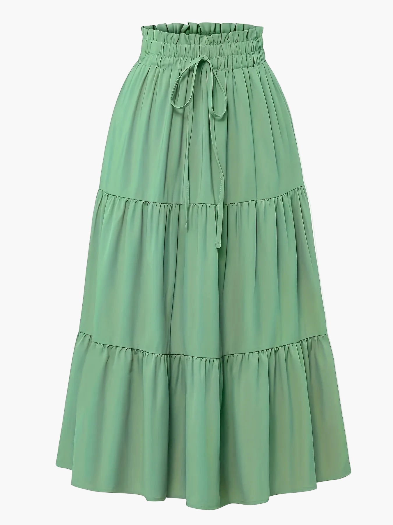 Damen Stufenrock mit hoher Taille und Bindegürtel – Eleganter Freizeit- und Sommerrock