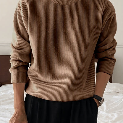 Gerippter Pullover Langarm Rundhalsausschnitt Freizeit Sweater für Herren – Weich & Bequem
