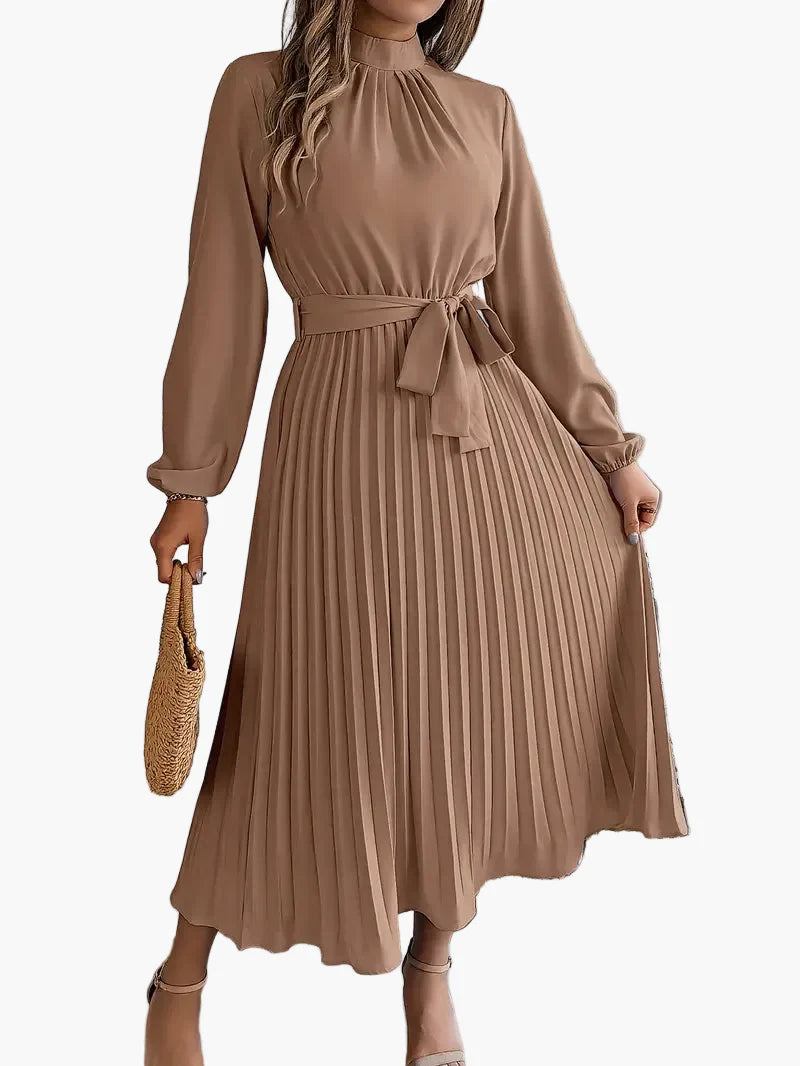 Damen Midikleid mit Faltenrock und Bindegürtel – Eleganter Alltags- und Büro-Look