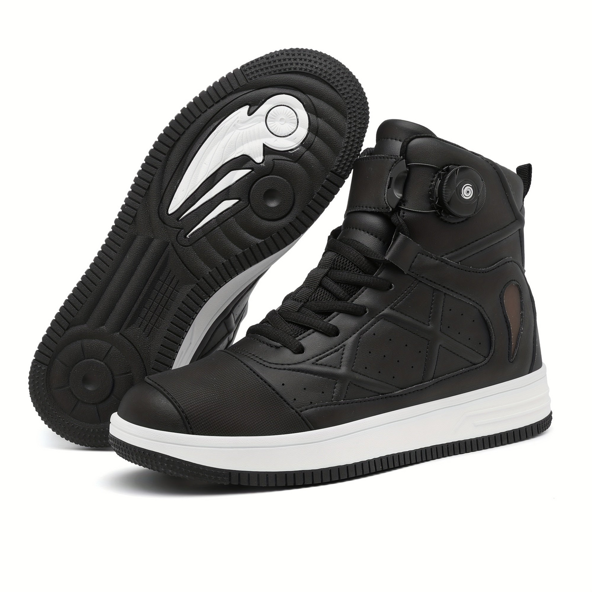 Hoher Sneaker für Herren, Schwarz mit Schnürsenkeln & Drehverschluss