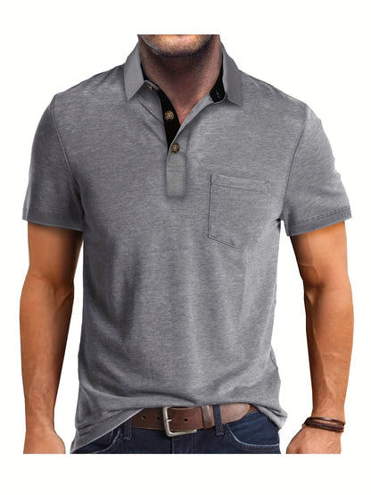 Herren Poloshirt mit Brusttasche und Kontrast-Kragen
