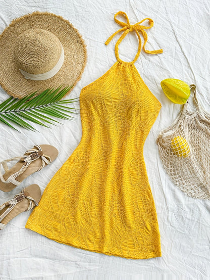 Damen Halterneck Minikleid mit Struktur – Verspielter Look für Urlaub & Freizeit