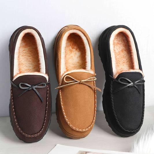 Herren Hausschuhe Mokka-Stil mit Plüschfutter in Braun, Beige, Schwarz
