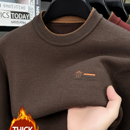 Herren Pullover Rundhals Langarm Strickpullover Warmgefüttert mit Rippbündchen