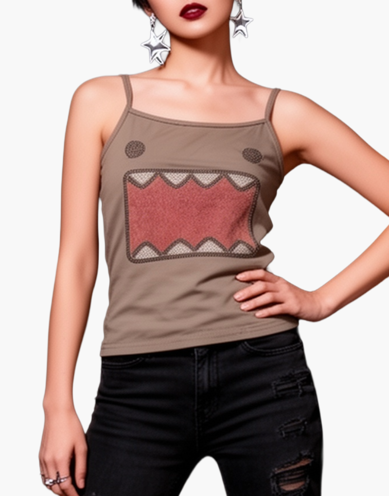 Damen Y2K Streetwear Tanktop mit Cartoon-Motiv und Ripped Jeans – Trendiges Urban Style Outfit