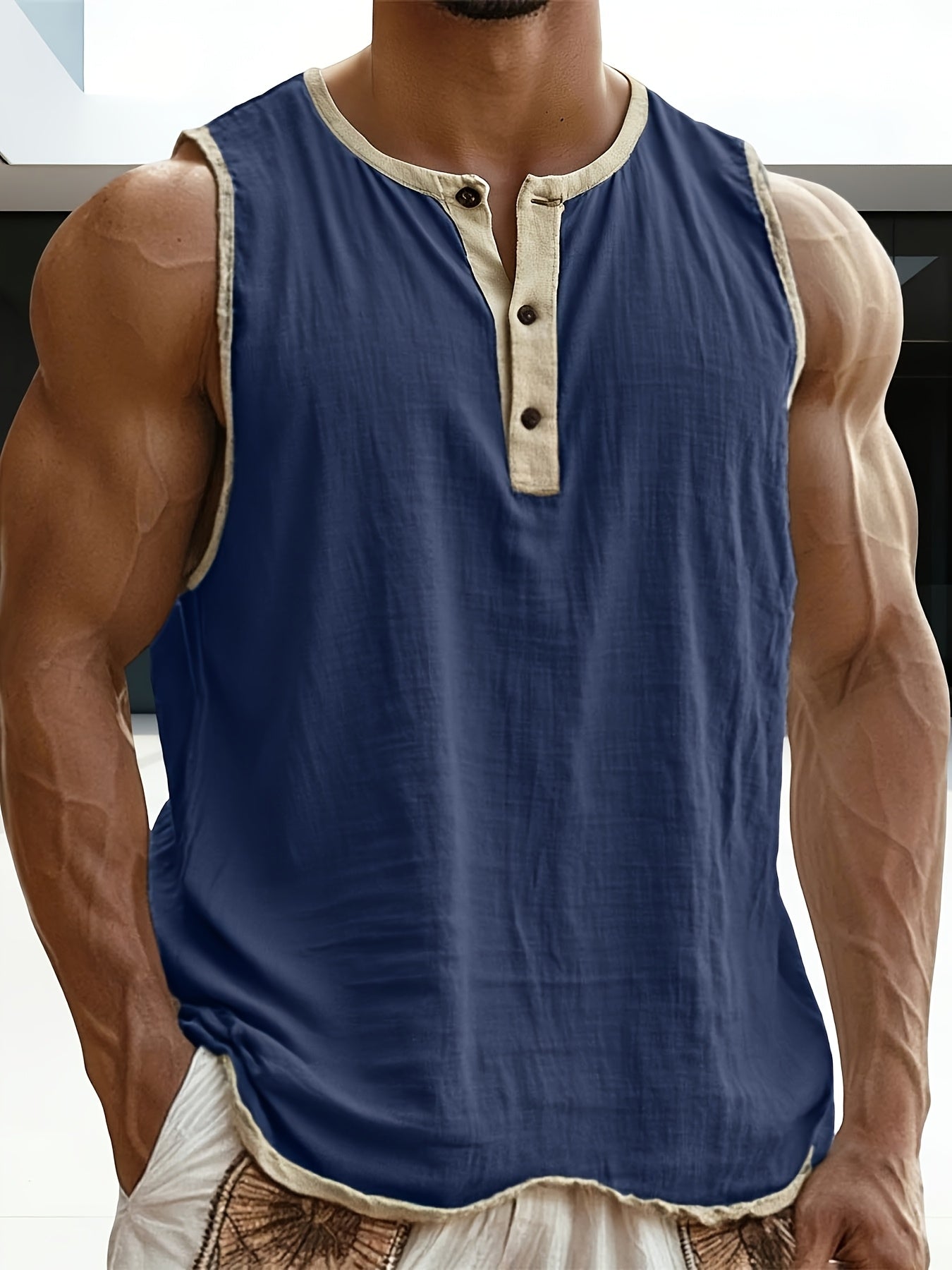 Herren ärmelloses Henley-Shirt Freizeit Top für vielseitige Outfits