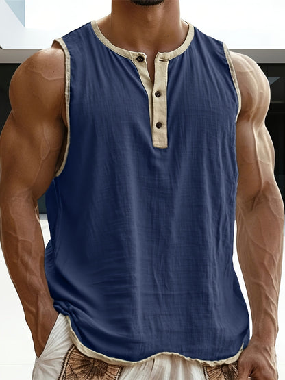Herren ärmelloses Henley-Shirt Freizeit Top für vielseitige Outfits
