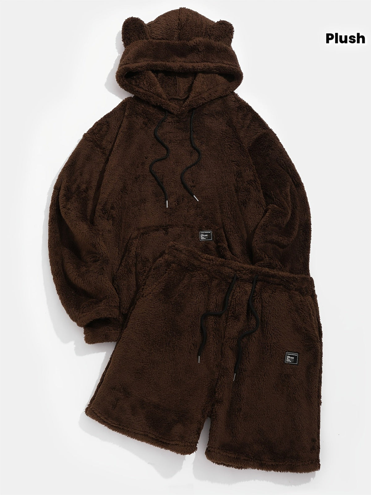 Plüsch Hoodie Set mit Bärenohren und Shorts für Damen