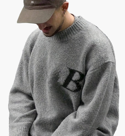 Herren Streetwear Strickpullover mit Buchstaben-Design und lockerer Passform – Perfekt für Herbst und Winter