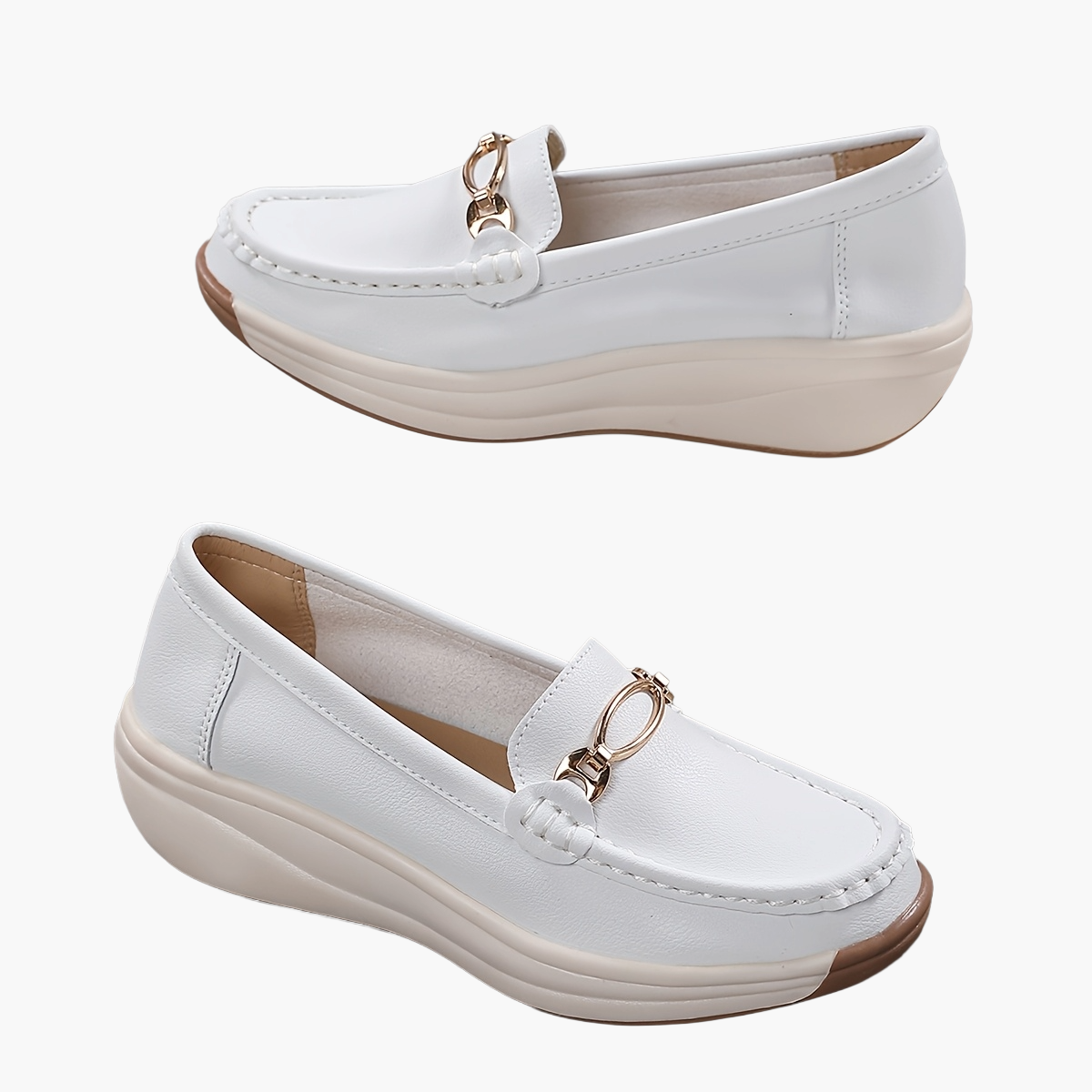 Damen Komfort-Loafer mit Plateau und Goldverzierung – Elegante Slip-Ons für Alltag & Büro