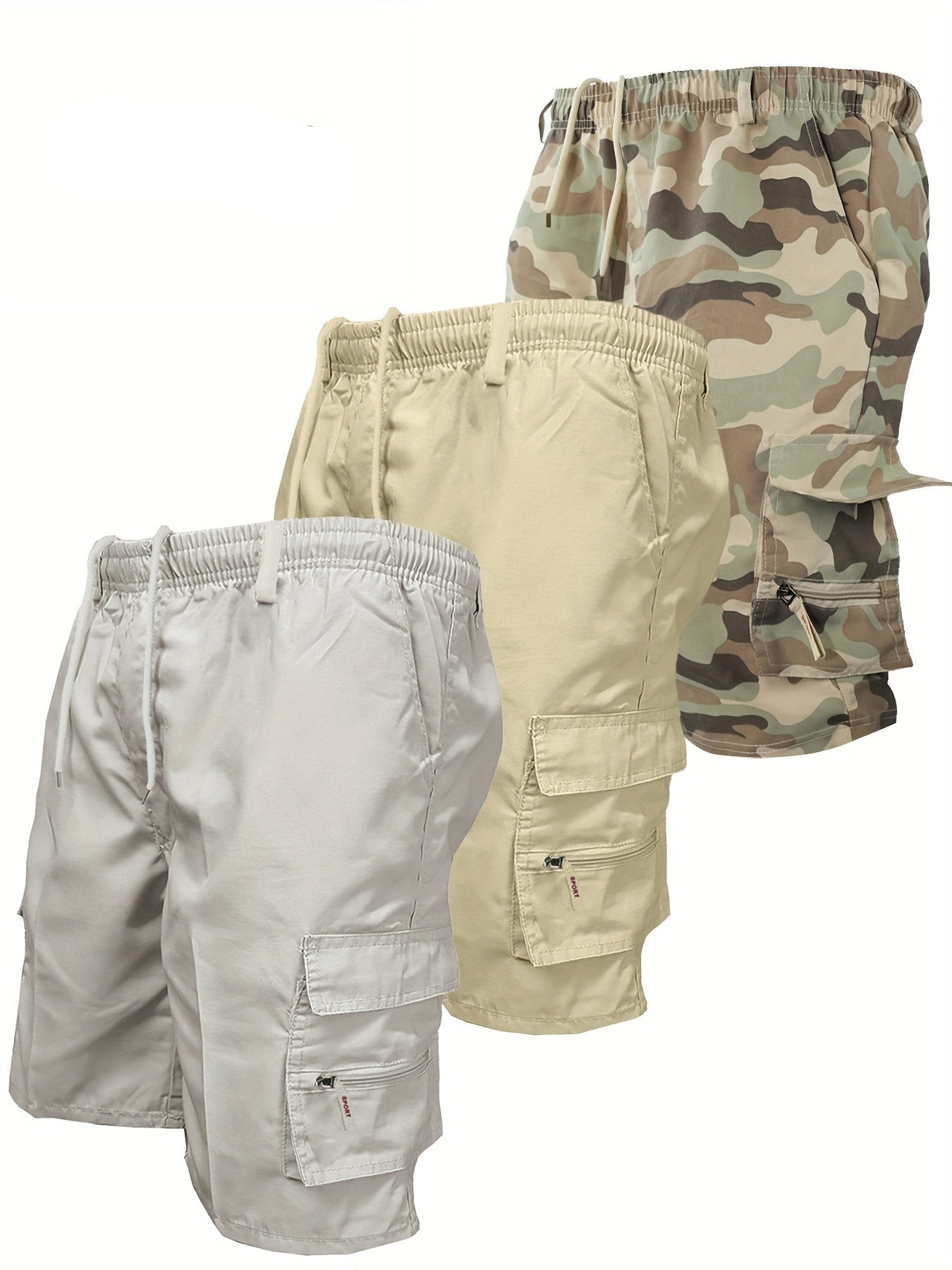 Herren Cargo Shorts 3er Pack – Bequeme Utility Bermudas mit Taschen für Alltag & Freizeit