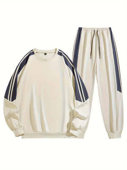 Herren Trainingsanzug Freizeit Sport Set – Bequemes Sweatshirt und Jogginghose im modernen Streifen-Design