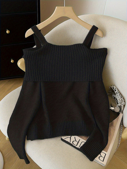 Damen Strickpullover Carmen-Ausschnitt mit Schleife und Herzknöpfen