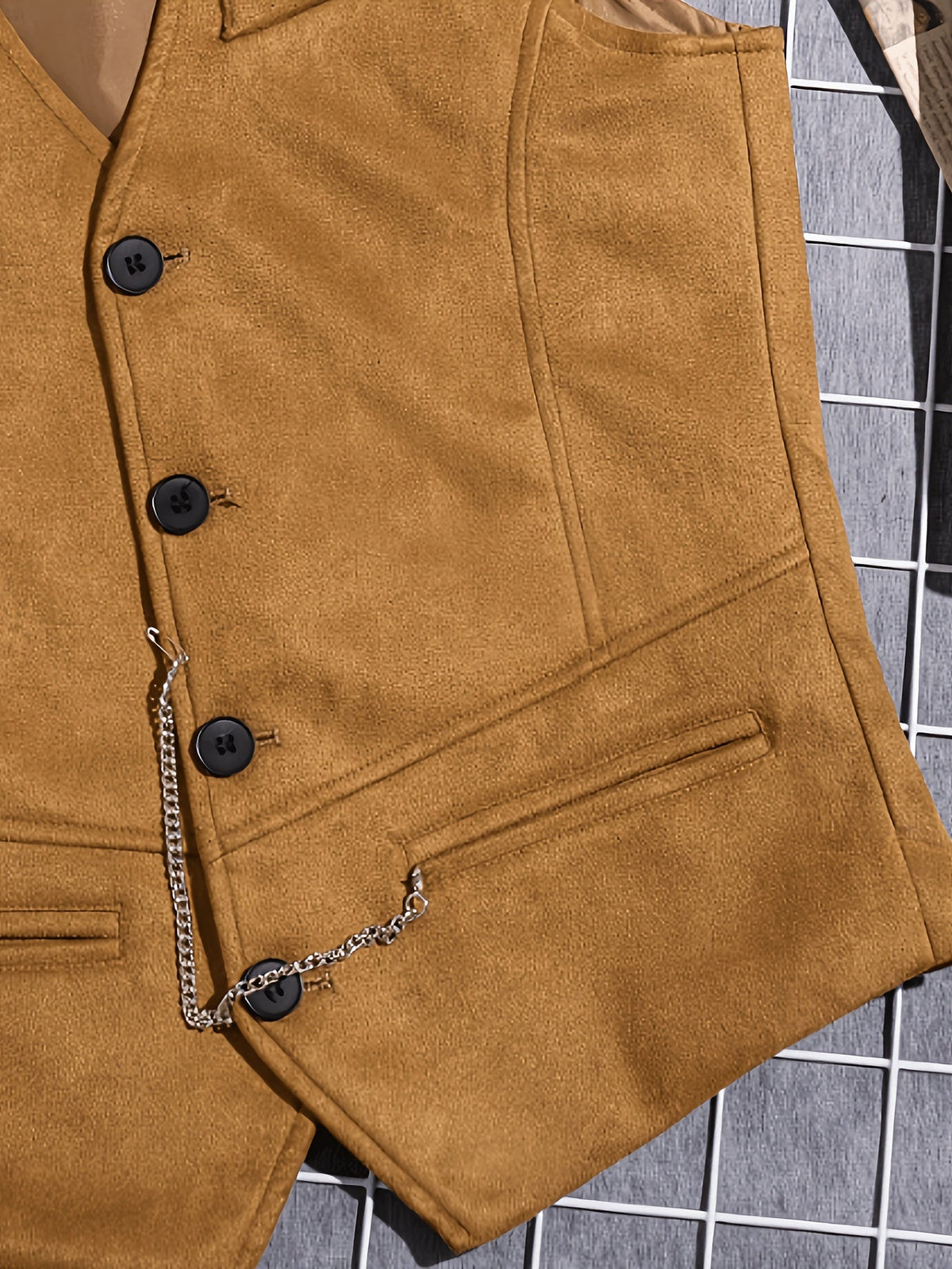 Herren Weste mit V-Ausschnitt & Knöpfen, Dekorative Kette, Taschen, Wildlederoptik