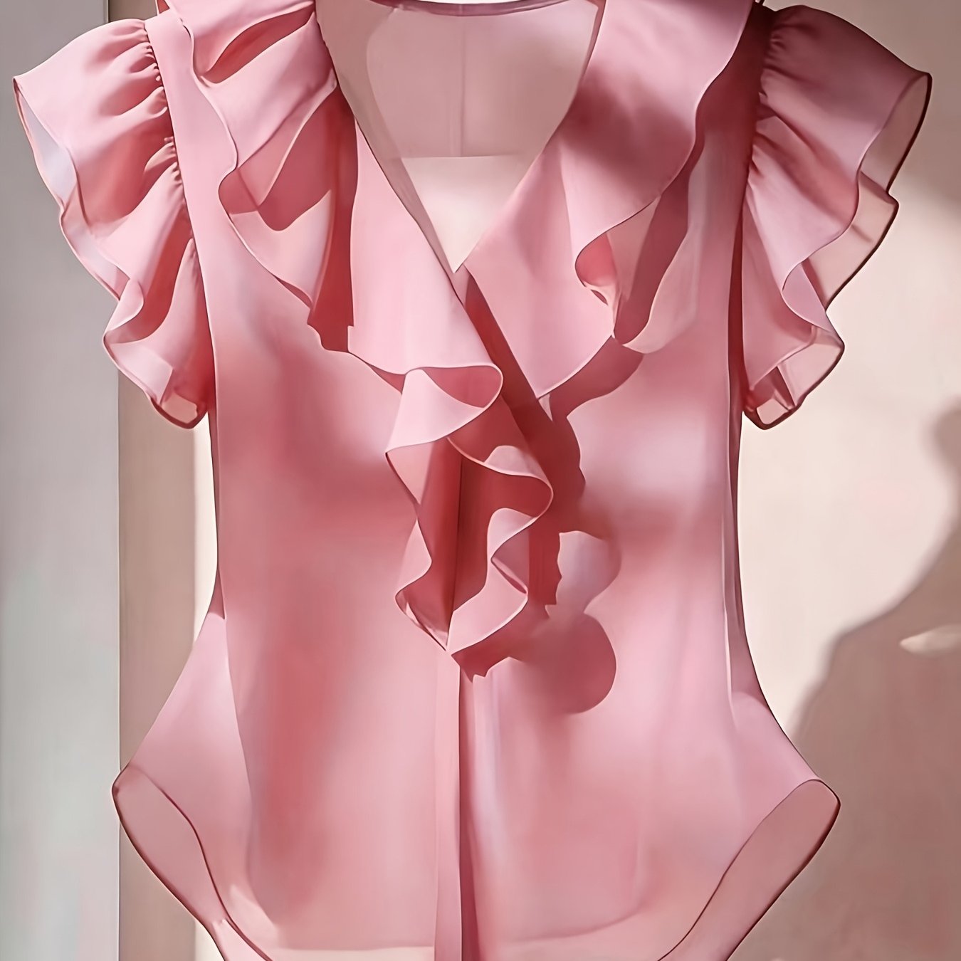 Damen Rüschenbluse mit V-Ausschnitt und Volantärmeln – Elegante Chiffonbluse für Büro und besondere Anlässe