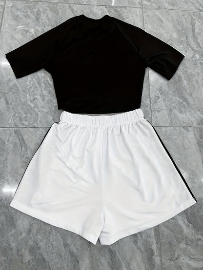 Damen Sport-Set Zweiteiler Crop Top und Shorts – Athleisure Outfit für Fitness, Training und Freizeit