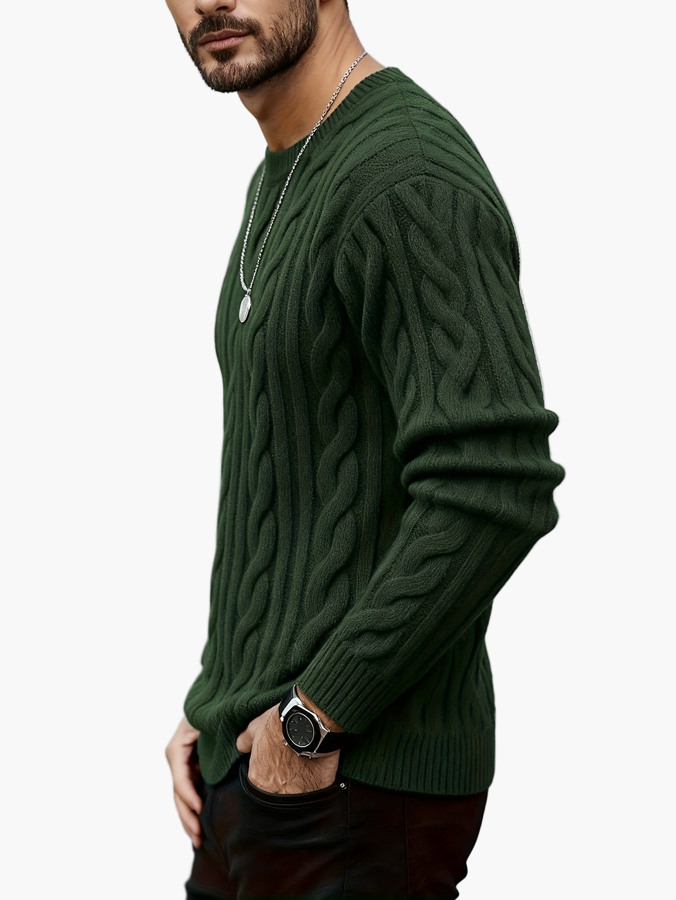 Herren Strickpullover mit Zopfmuster – Moderner Casual Style für Herbst und Winter