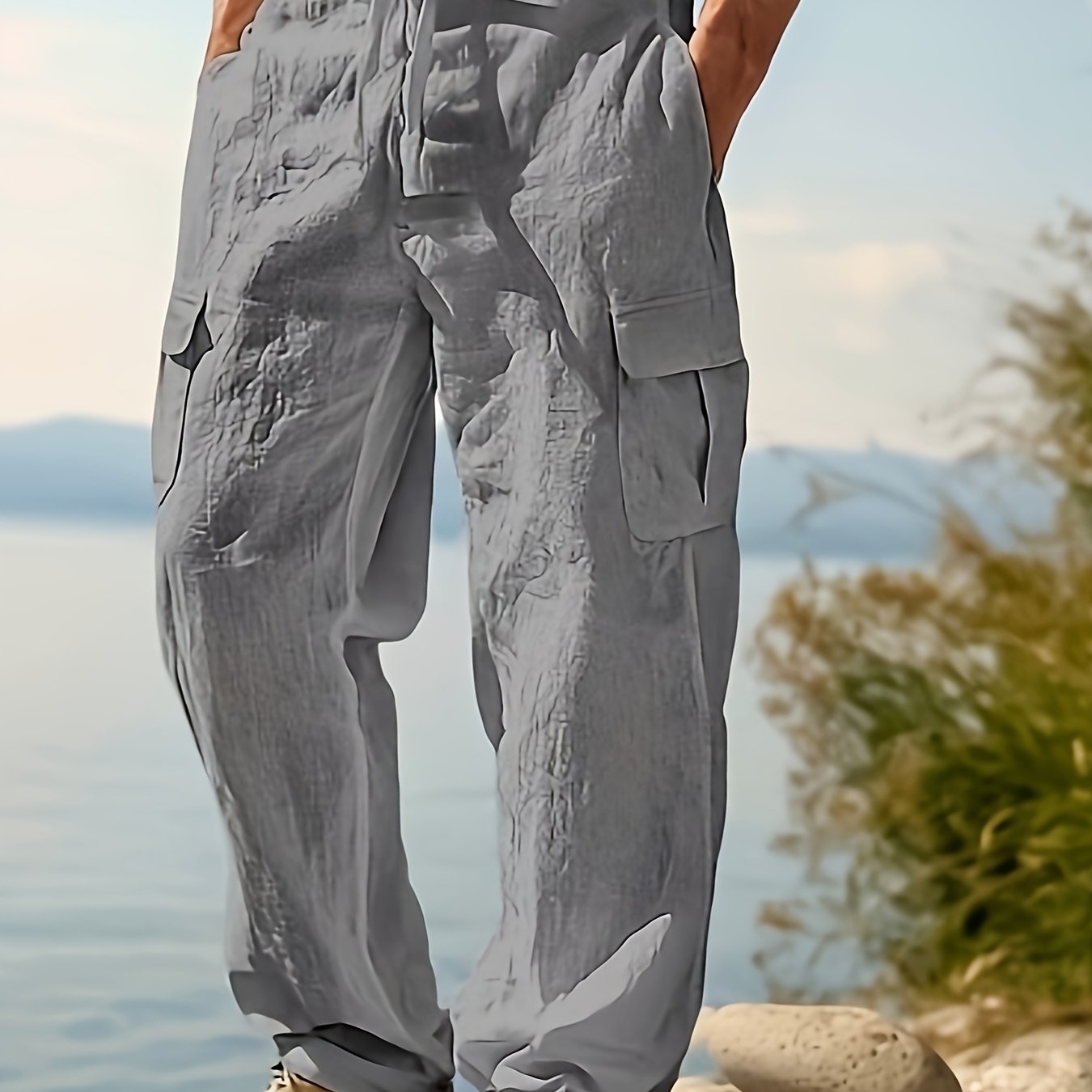 Herren Cargo-Loungehose mit weitem Bein und Kordelzug – Freizeit- und Strandstil