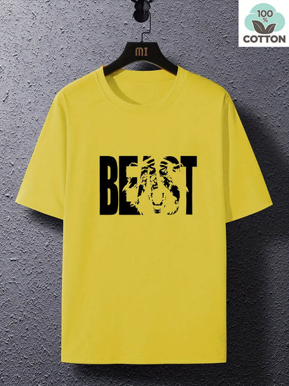 Herren T-Shirt mit "BEAST" Statement und Löwenkopf-Design – Urban Streetwear, Oversize Look