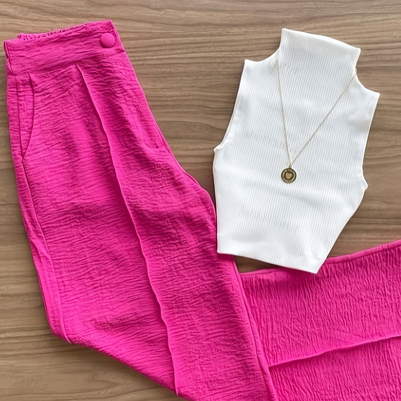 Damen Elegantes Set – Ärmelloses Oberteil mit Stehkragen und Weite Hose, Perfekt für Büro & Freizeit