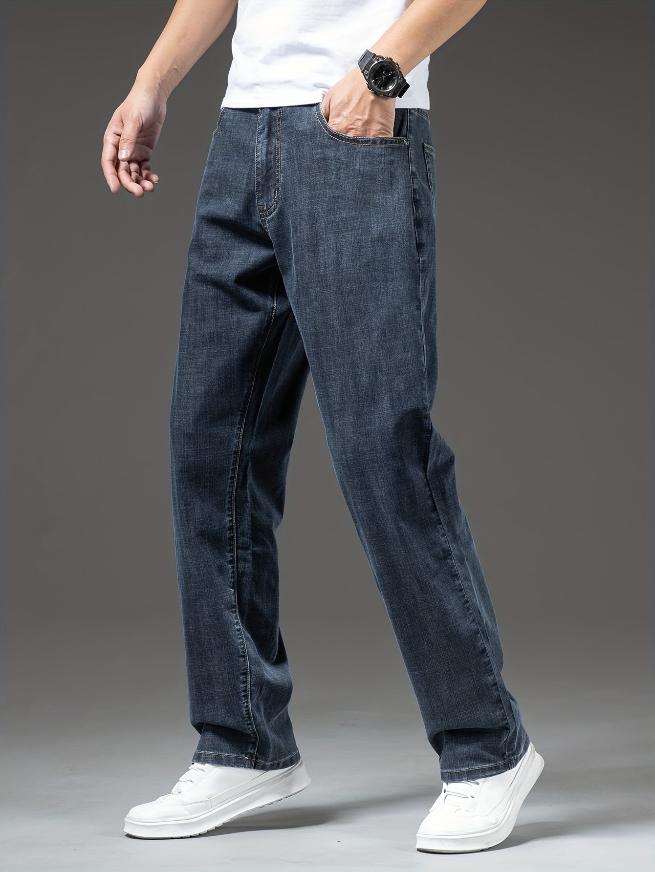Herren Jeans Regular Fit Weit Bequem Freizeit Basic Denimhose