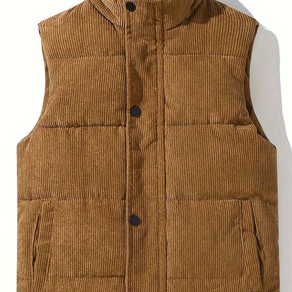 Unisex Steppweste Corduroy mit Stehkragen und Druckknöpfen