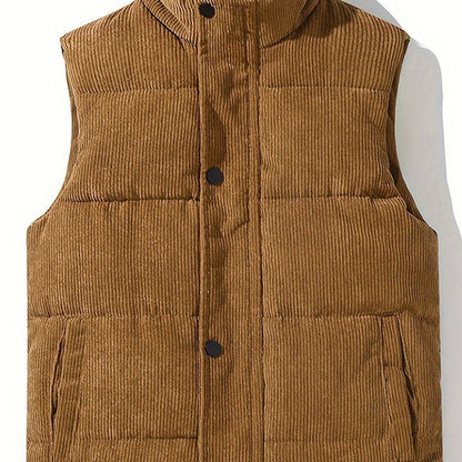 Unisex Steppweste Corduroy mit Stehkragen und Druckknöpfen