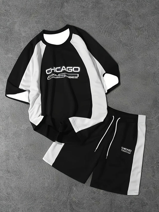 Herren Sportliches Chicago Zweiteiler Set mit Print – Urban Style für Freizeit & Fitness