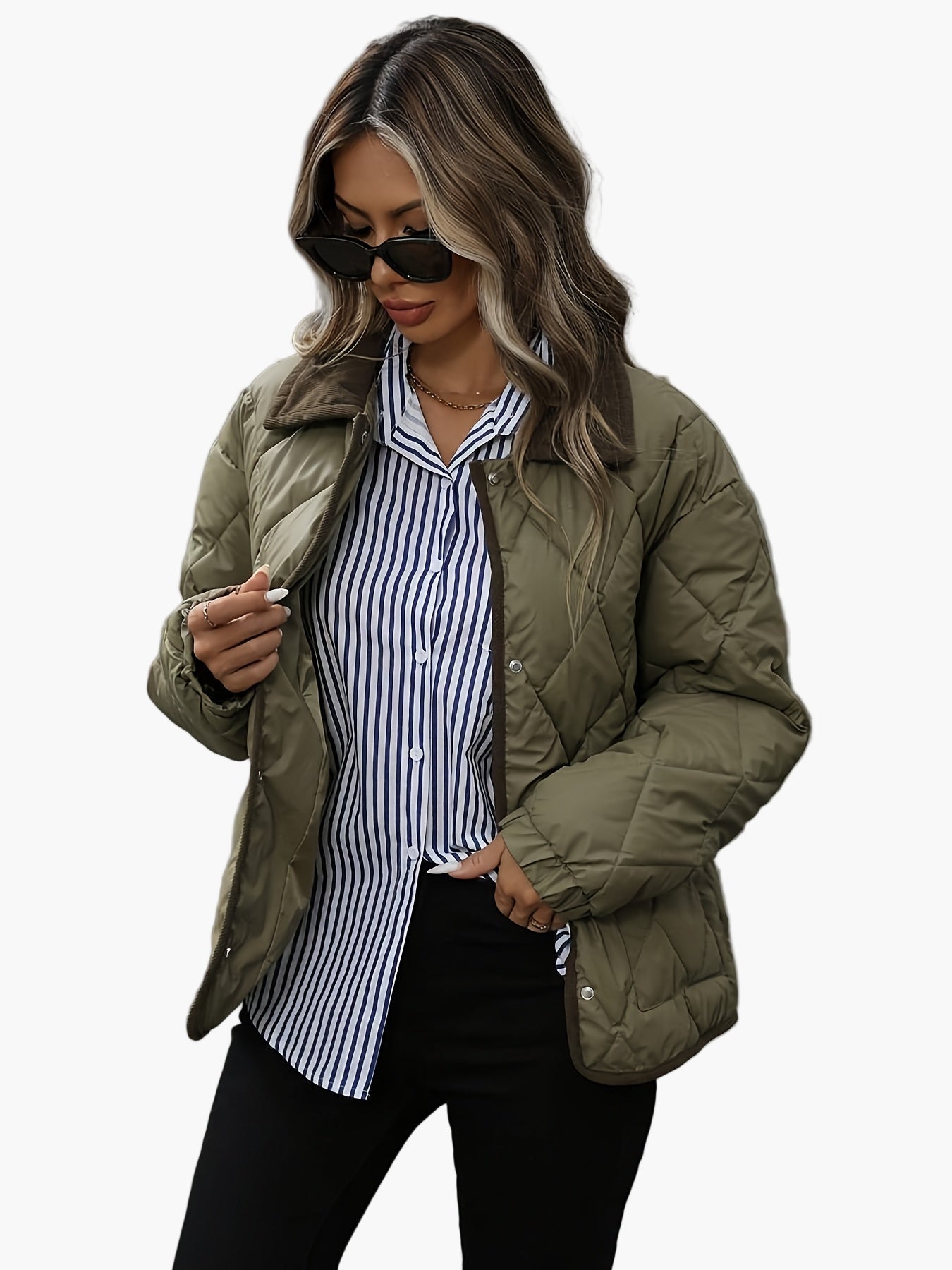 Damen Steppjacke im Vintage-Stil mit Taschen – Elegante Übergangsjacke für Alltag und Freizeit