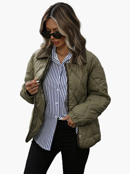 Damen Steppjacke im Vintage-Stil mit Taschen – Elegante Übergangsjacke für Alltag und Freizeit