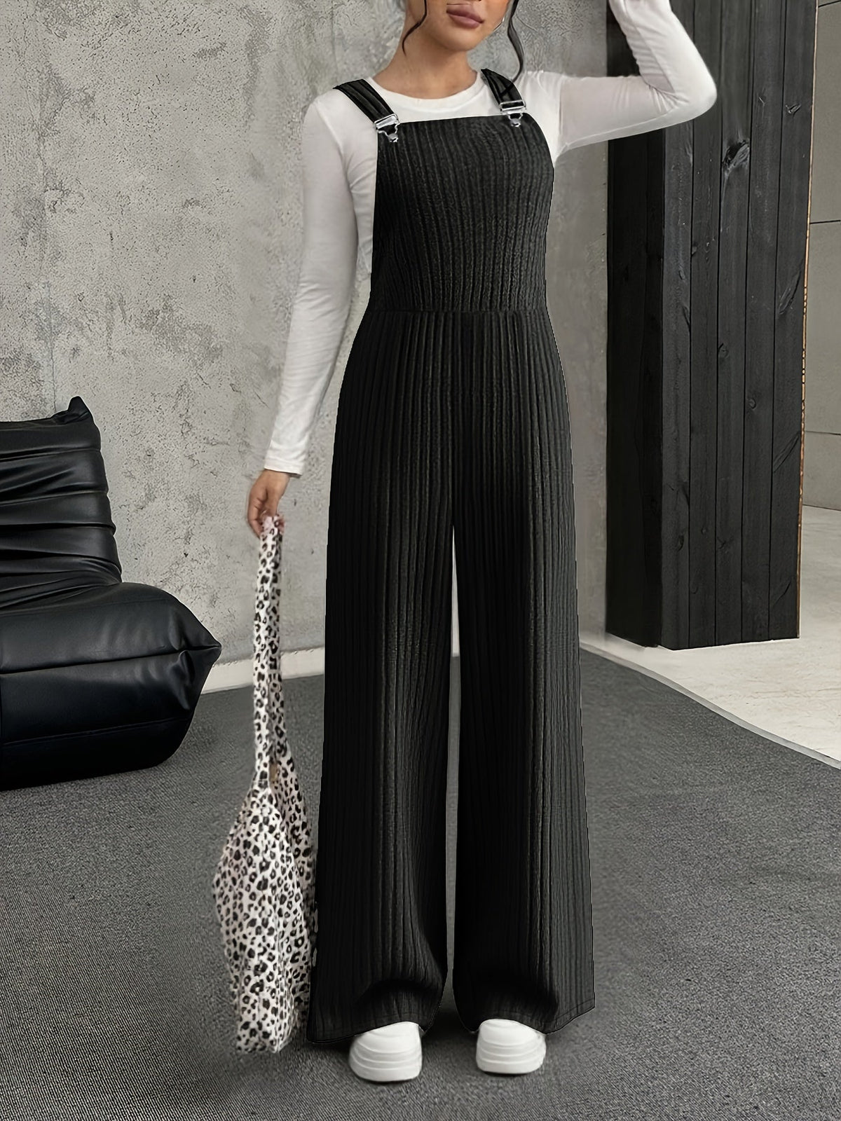 Damen Gerippter Latzhose Jumpsuit Grau Weites Bein