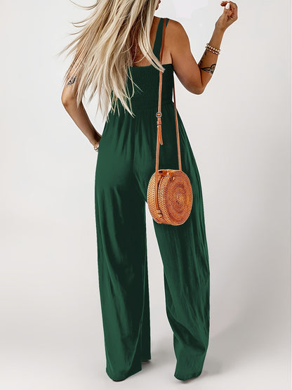Damen Jumpsuit Elegant mit weitem Bein und Smok-Top – Perfekt für Sommer und Freizeit