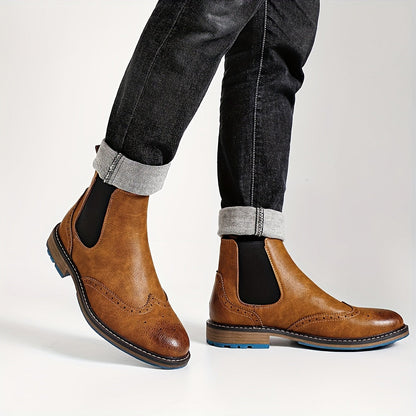 Chelsea Boots Herren Brogue-Stil mit elastischen Einsätzen und Profilsohle