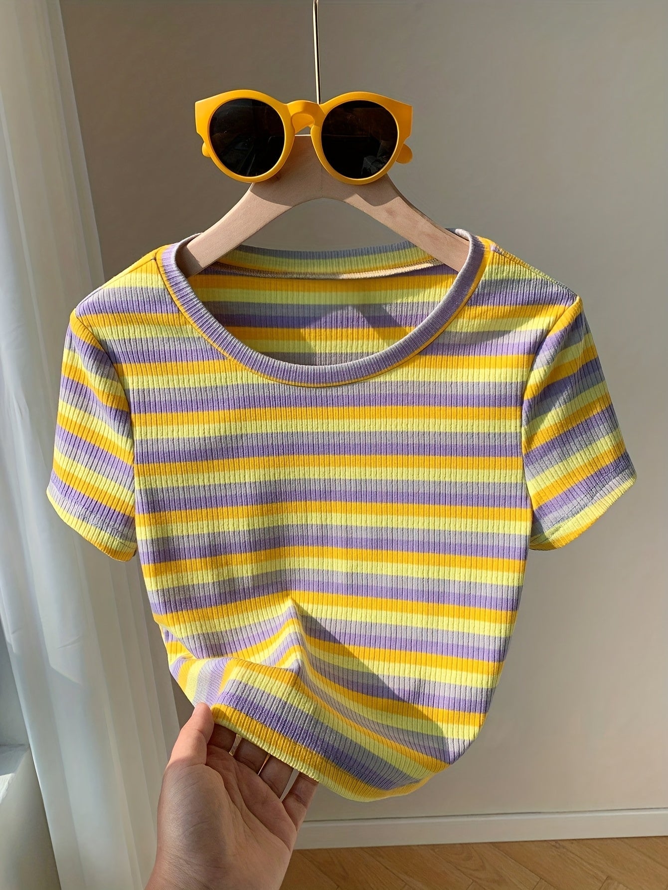 Damen Kurzarm Streifen T-Shirt – Retro Style für Alltag & Freizeit