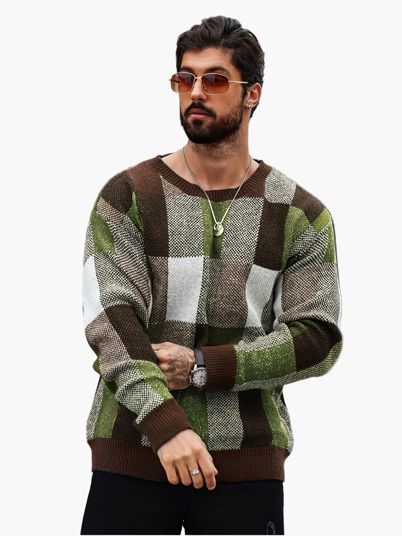 Herren Pullover mit Karomuster – Lässiger Strickpullover für Herbst und Winter