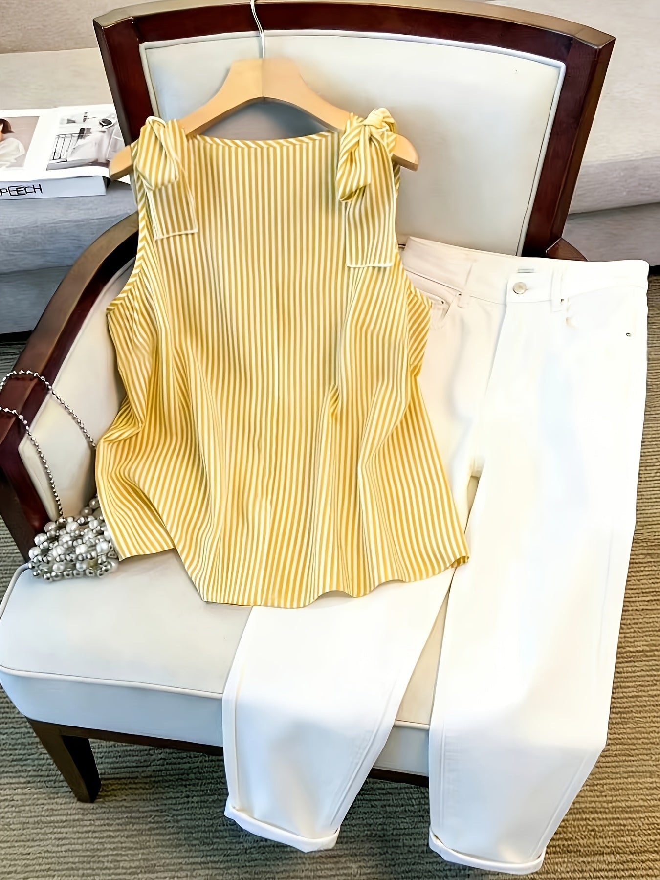 Damen Blusentop mit Streifen und Knopfleiste – Eleganter Sommer-Style für Büro & Freizeit
