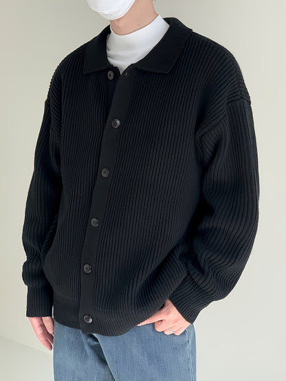 Gerippte Strickjacke mit Kragen für Herren – Beige, Schwarz, Grün