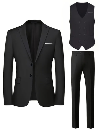 Herren Anzug Set 3-teilig mit Sakko Weste Hose Hochzeitsanzug Business