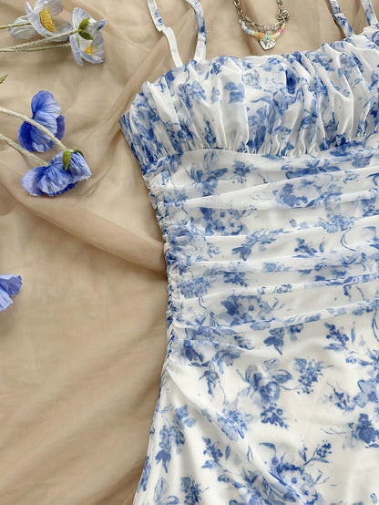 Damen Sommerkleid Elegant mit Trägern und Blumenmuster – Perfekt für Freizeit und Urlaub