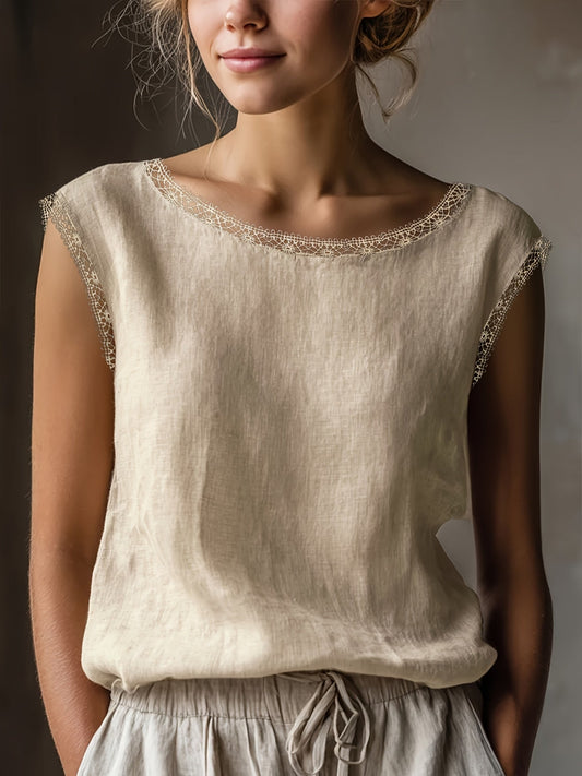 Damen Blusentop mit Spitze und elegantem Schnitt – Ärmellos, zeitloser Stil, vielseitig kombinierbar