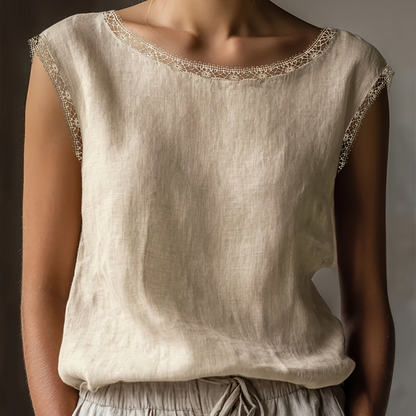 Damen Blusentop mit Spitze und elegantem Schnitt – Ärmellos, zeitloser Stil, vielseitig kombinierbar