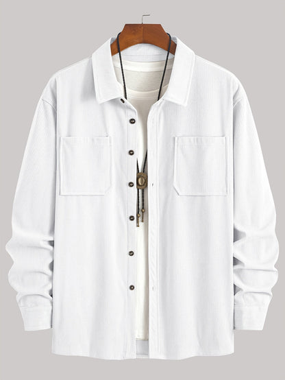 Herren Cordhemd Overshirt mit zwei Brusttaschen Langarm Freizeithemd