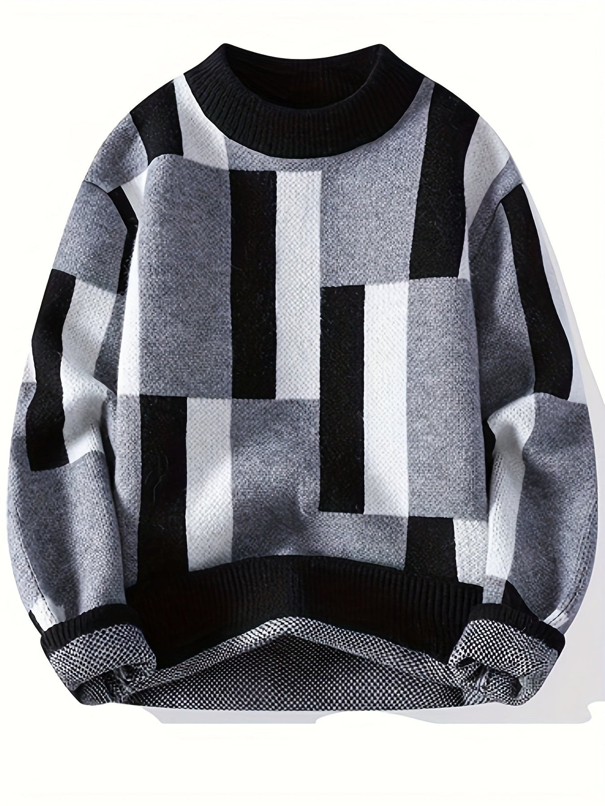 Unisex Rollkragenpullover mit geometrischem Muster – Blockmuster Strickpullover