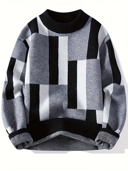 Unisex Rollkragenpullover mit geometrischem Muster – Blockmuster Strickpullover