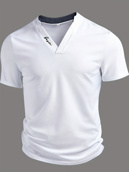 Herren Modernes V-Ausschnitt T-Shirt mit Akzentkragen – Stilvolles Freizeitshirt