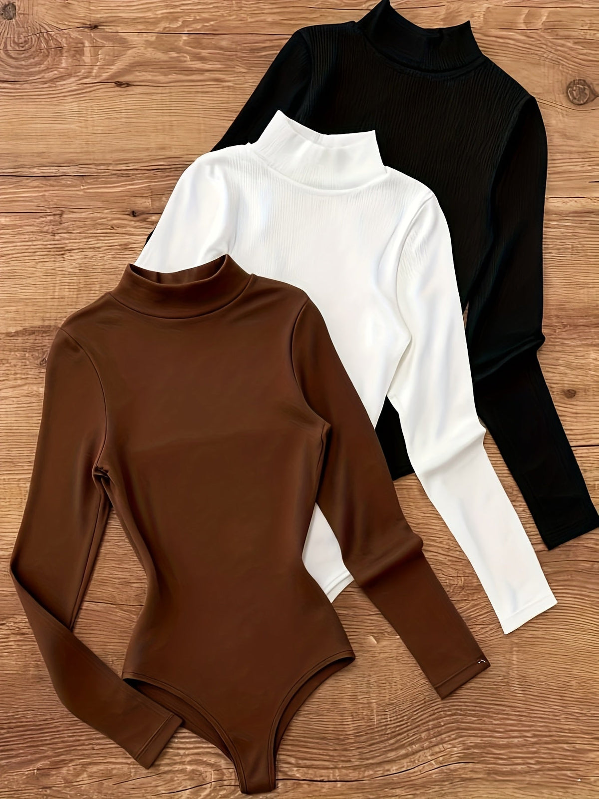 Damen Langarm Body Rollkragen Hochgeschlossener Bodysuit
