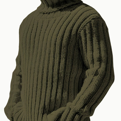 Herren Rollkragenpullover, grob gestrickt, Rippmuster, Schwarz