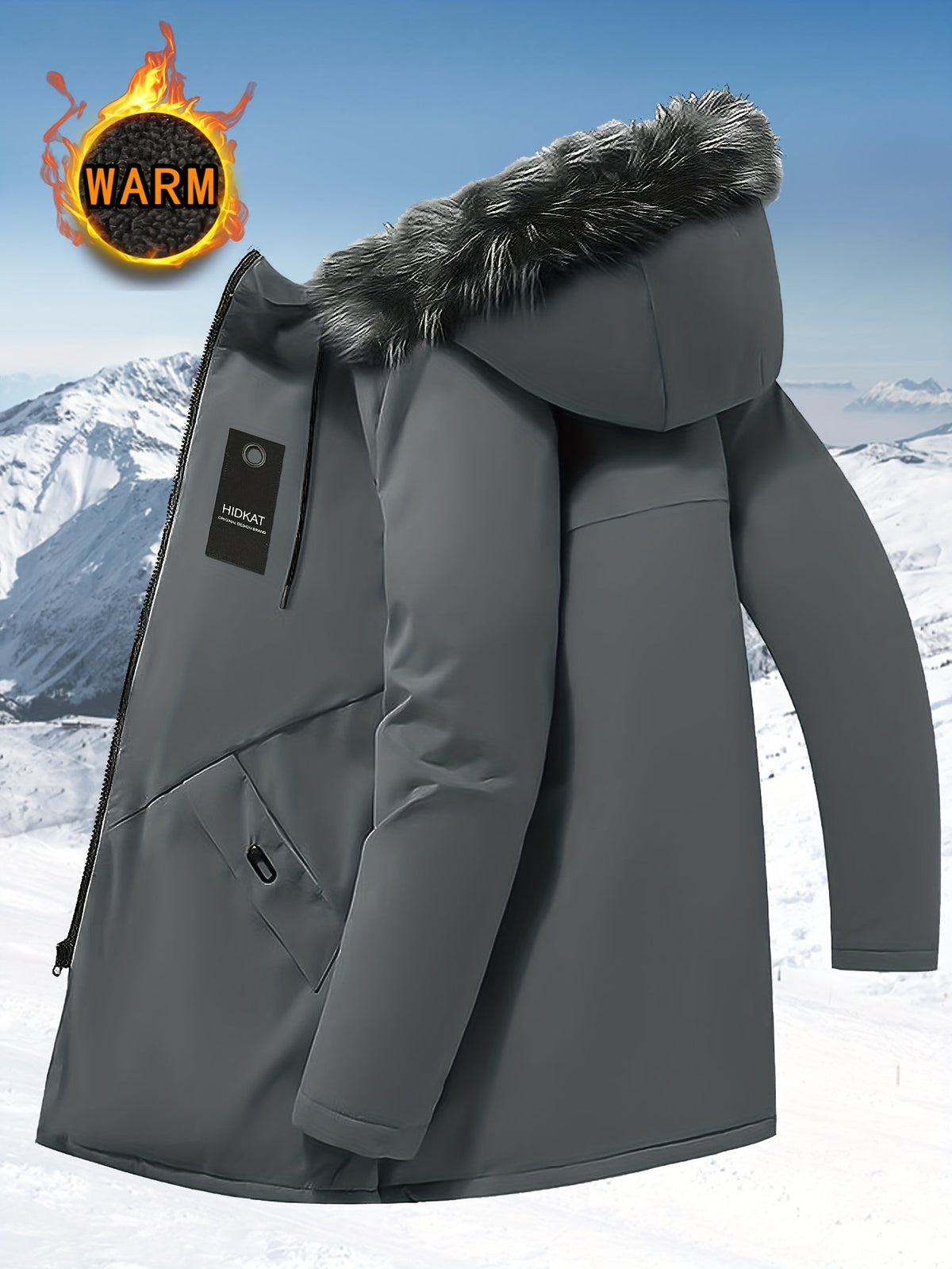Herren Winterparka mit Kapuze und Kunstfellbesatz lang