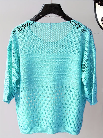 Damen Locker Geschnittenes Strickshirt mit Häkeldesign und Modernem Look