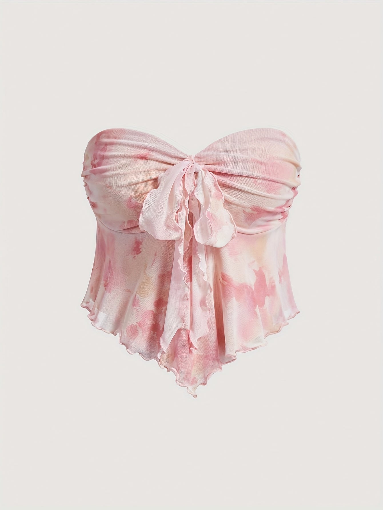 Damen Bandeau-Top mit Schleifen-Detail und abstraktem Muster – Modisches Party- und Ausgeh-Oberteil